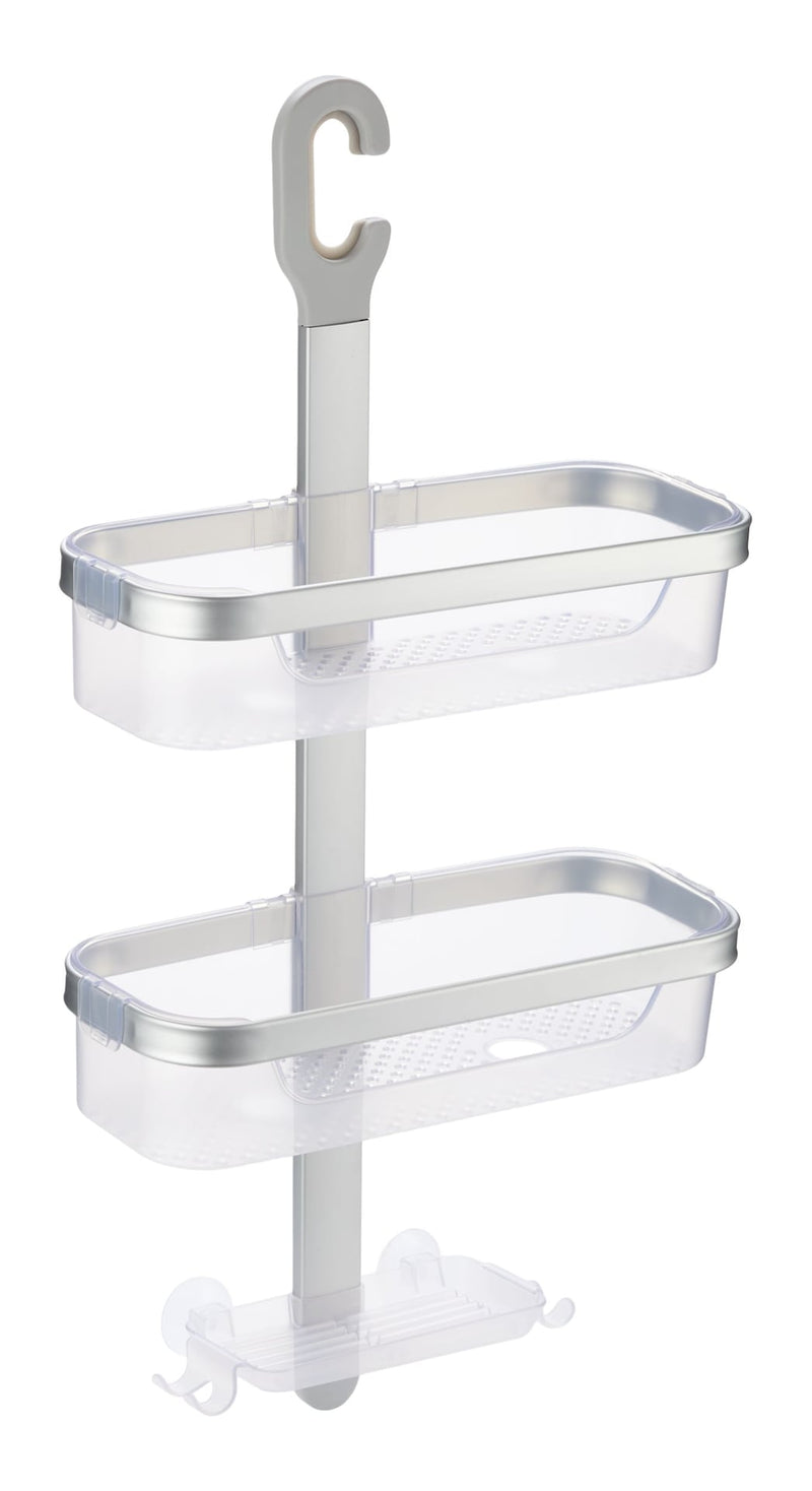 2-Tier Aluminum Shower Caddy with Soap Dish, Silver O981