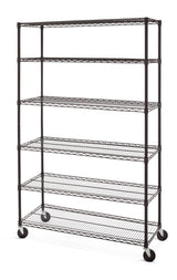 6-Tier Adjustable Wire Shelving Storage Unit with Wheels, Black