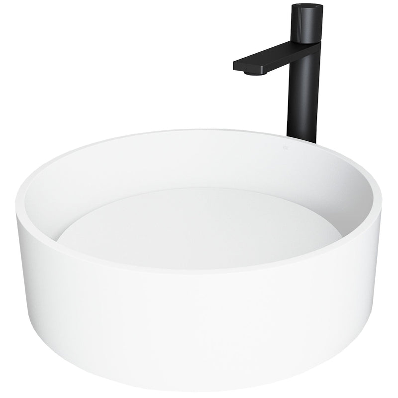 Anvil Round White Composite Bathroom Sink/Basin Set with Gotham Faucet and Pop-Up Drain X4621
