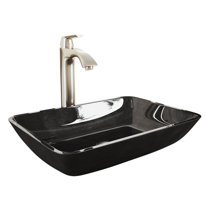 Glass Grey Onyx Bathroom Sink/Basin Set with Linus Faucet and Rectangular Vessel K7610