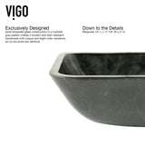 Glass Grey Onyx Bathroom Sink/Basin Set with Matte Gold Lexington Faucet and Rectangular Vessel