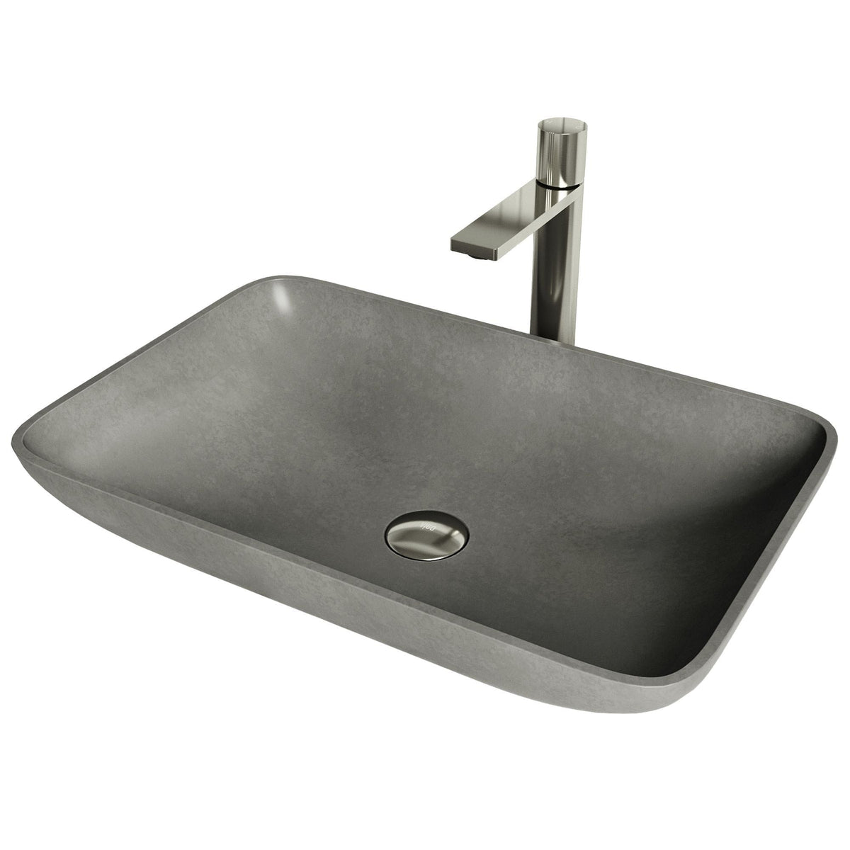 Lorca Grey Bathroom Sink/Basin Set with Gotham Faucet and Rectangular Vessel