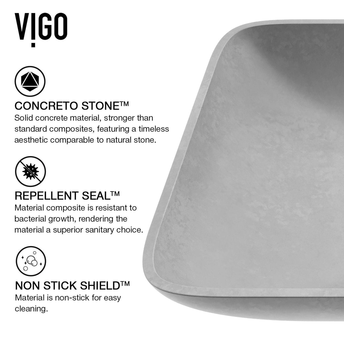 Lorca Grey Bathroom Sink/Basin Set with Gotham Faucet and Rectangular Vessel