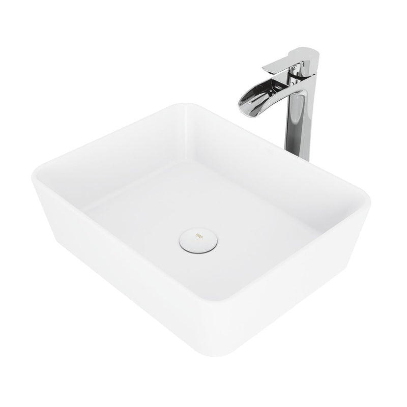 Marigold Matte White Bathroom Sink/Basin Set with Niko Faucet and Rectangular Composite Vessel D1333
