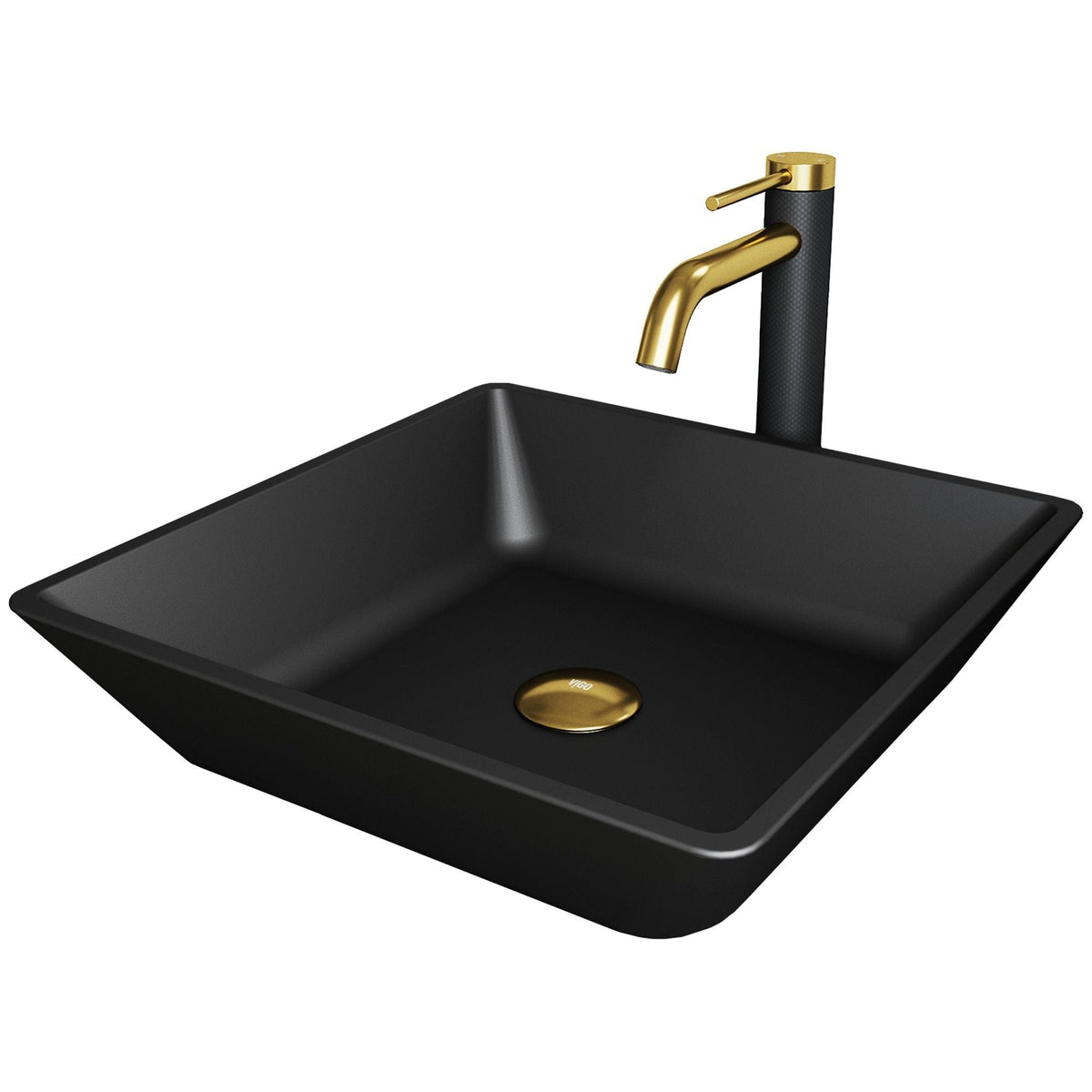Roma Matte Black Bathroom Sink/Basin Set with Lexington Faucet and Glass Square Vessel