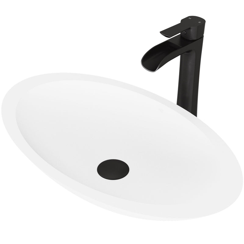 Wisteria White Bathroom Sink/Basin Set with Niko Faucet and Oval Composite Vessel C7604