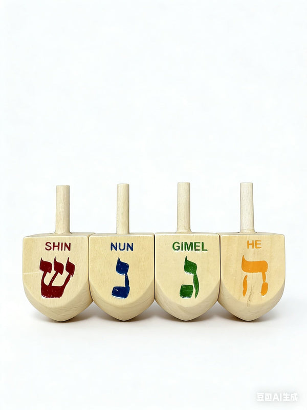 Wooden Dreidel Set, Natural, 4-pk, for Hanukkah D8260